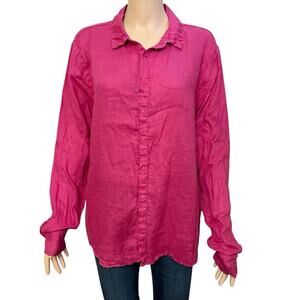 CP Shades Linen Button Down Tunic Top Large Hot Pink Long Sleeve Classic Casual
